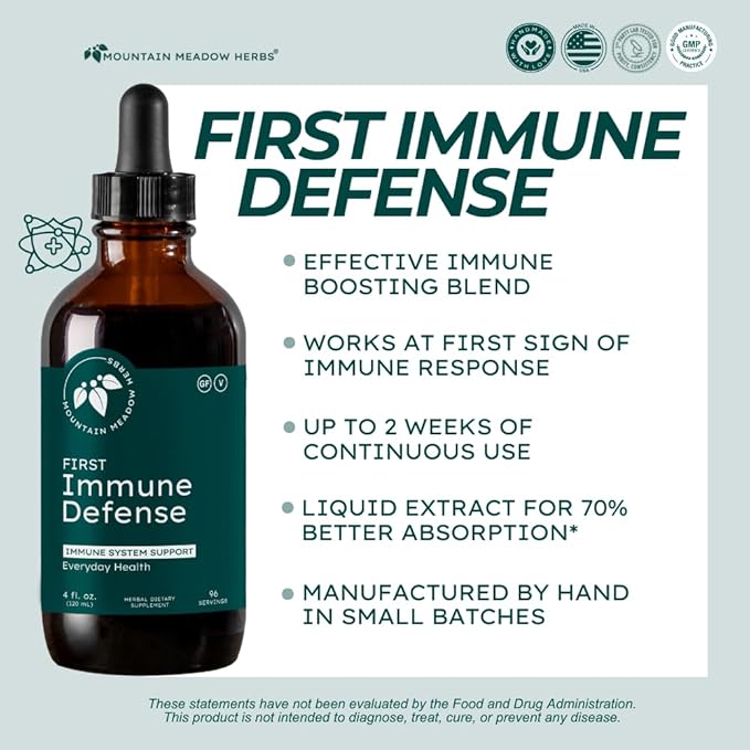 Mountain Meadow Herbs First Immune Defense | All Natural Immune Support in a Fast Acting Liquid Supplement - 2 oz.
