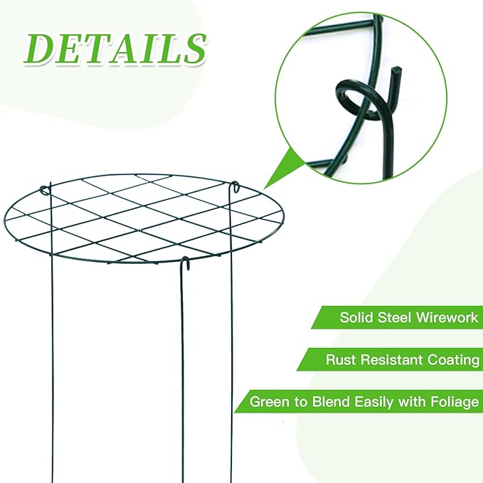 3 Pack Peony Cages and Supports 16 x 24 Inch Grow Through Plant Support Peony Support Ring for Outdoor Plants