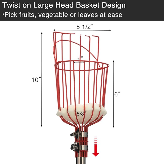 DonSail DnSail Fruit Picker Pole Tool with Basket Telescoping - Adjustable Mango Picker 35-68 inch Long Handle - Apple Orange Avocado Acorn Lemon Pear Pomelo Chery Picker for Tree