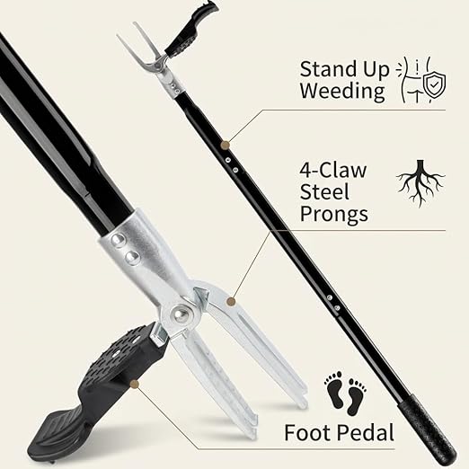 Stand Up Weed Puller Tool, 4-Claw Steel Head Heavy Duty Weeder, Adjustable Long Handle Garden Weeding Tool for Effortless Weed Removal Without Bending Kneeling Pulling