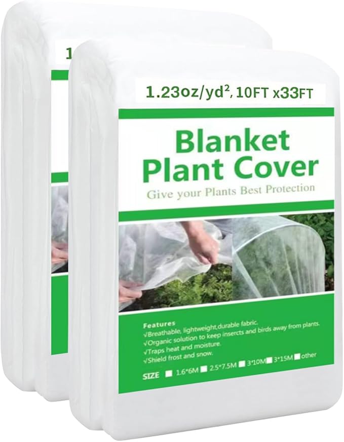 2 Pack Plant Covers Freeze Protection,10ft x 33ft Frost Cloth Plant Cover Blanket for Outdoor Plants Winter or Floating Row Covers Freeze Protection Garden Covers for Vegetables Raised Beds Insect