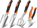 Garden Tool Set, 4Pcs Aluminum Heavy Duty Gardening Tool Set, Include Shovel, Transplant Trowel, Hand Cultivator and Shear with Rubberiz NonSlip Ergonomic Handle, Gardening Kit for Women Men