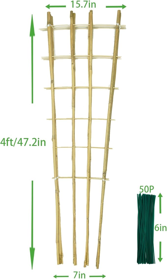 Natural Bamboo Trellis, 4Feet,3Pack,Fan-Shaped Plant Support Trellis for Outdoor and Indoor Potted Climbing Plants,Vegetables, Cucumber, Tomato, Hoya,