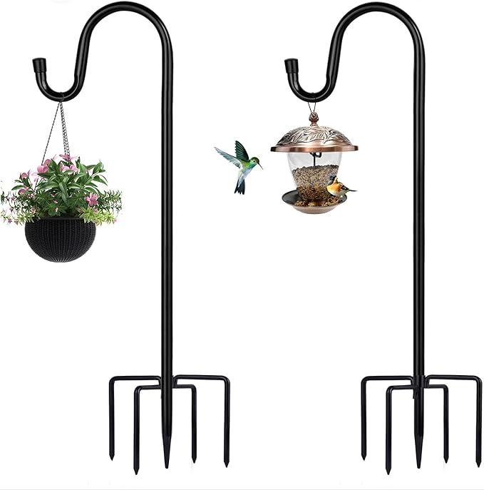 ToyHotels Shepherd Hooks for Outdoor, 2 Pack 78 Inch Bird Feeder Pole with 5 Prongs Base for Hanging Lantern, Hummingbird Feeder, Lightweight Plant, Shepherds Hook for Bird Feeders for Outside