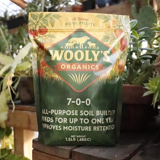 Wooly's Organics All Natural Wool Pellet Fertilizer, 7-0-0 NPK, All-Purpose Soil Builder, 1.5 lb