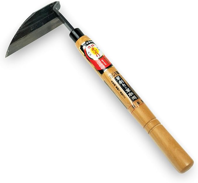HONEN Japanese Nejiri Kama Weeding Sickle, Thin Composite Steel Blade for Sharp Precision Weeding in Tight Spaces, Wood Handle, Made in Japan