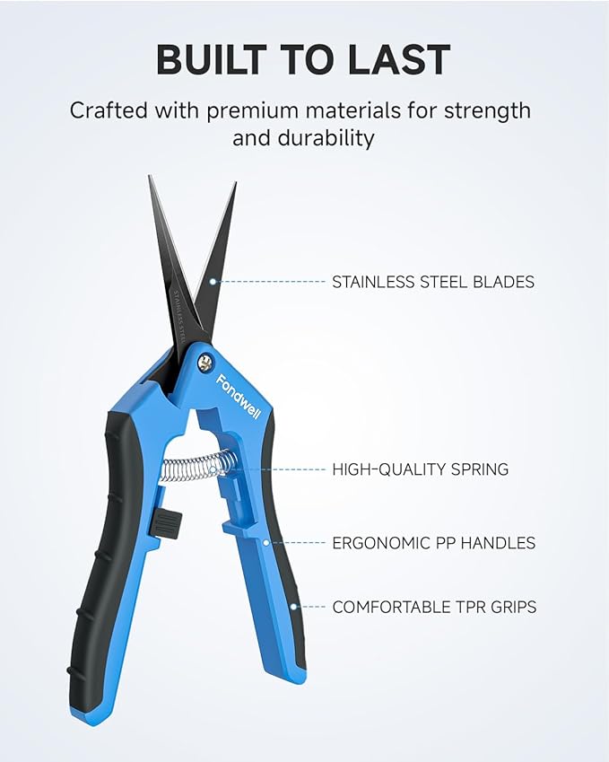 Fondwell 6.5" Pruning Shears Trimming Scissors: 2 Pack of Non-Stick Gardening Scissors - Reliable Garden Snips for Managing Small Plants
