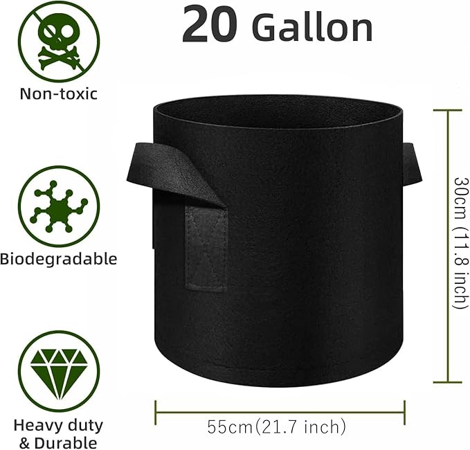 12 Pack 20 Gallon Plant Grow Bags, Thickened Nonwoven Fabric Pots with Handles, Vegetable Planter Bags Containers, Cloth Planters for Garden Vegetable/Flower/Plant/Fruits Outdoor (Black)