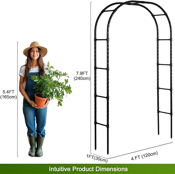 Garden Arbor Arch,Rustproof & Easy Assembly Metal Trellis,7.9 Feet H x4 Feet W,Metal+PE Coated Archway for Climbing Plants，Outdoor Rose Support, Wedding Decor, Bridal Party Decoration