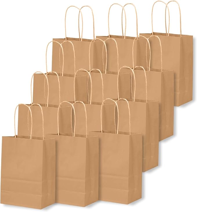 qiqee 200-Packs Brown Paper Gift Bags with Handles Bulk 4.5"x2.5"x6" Mini Size Paper Bags Multiple Uses