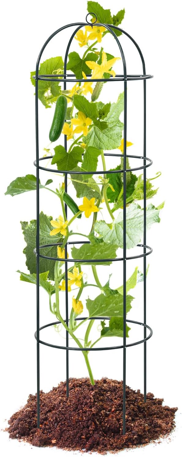 Trellis for Climbing Plants Outdoor, 60" Tall Heavy Duty Metal Obelisk Garden Trellis Climbing Plant Support for Heavy Tomatos Cucumber Potted Vine Flower Rose Clematis Vegetable Pea Bean Trellises