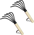 Garden Guru Hand Rake Cultivator Claw Soil Tiller - Military Grade Steel - Rust Resistant - 5 Tine Japanese Ninja Claw - Comfortable Wood Handle - Perfect Pulverized and Aerated Soil (2 Pack)