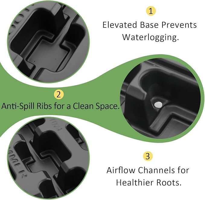 RooTrimmer 2.8 inch (7CM) Square Nursery Pots 120pcs (Green) and 24 Cell Nursery Pots Trays 5 Pack, Plastic Seedling Starter Tray with Drain Holes for Carrying and Holding Plant Pot(17"x11"x1.6")