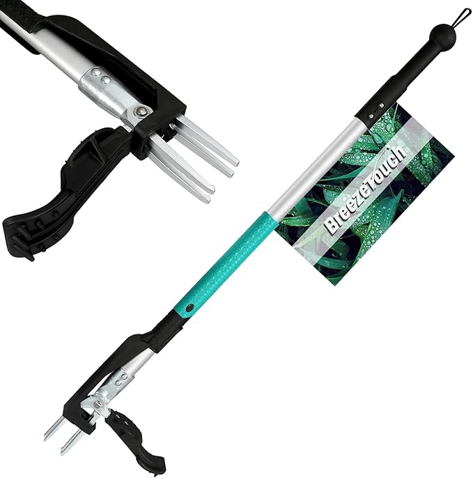 Breeze Touch Stand Up Weed Puller 39" with 4-Claw Hardened Steel Head, Heavy Duty Long Handle Weed Removal Tool for Lawn & Garden, Removes Deep-Root Weeds Like Dandelion & Crabgrass