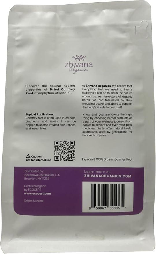 Zhivana Organics Organic Comfrey Root (4 oz.) for Skin, Bone, Muscles, Ligament Healing - Comfrey Herb (Symphytum Officinale)- Сonsuelda, Comfry, Comphrey, Confrey - Make Salves, Creams, Paultices