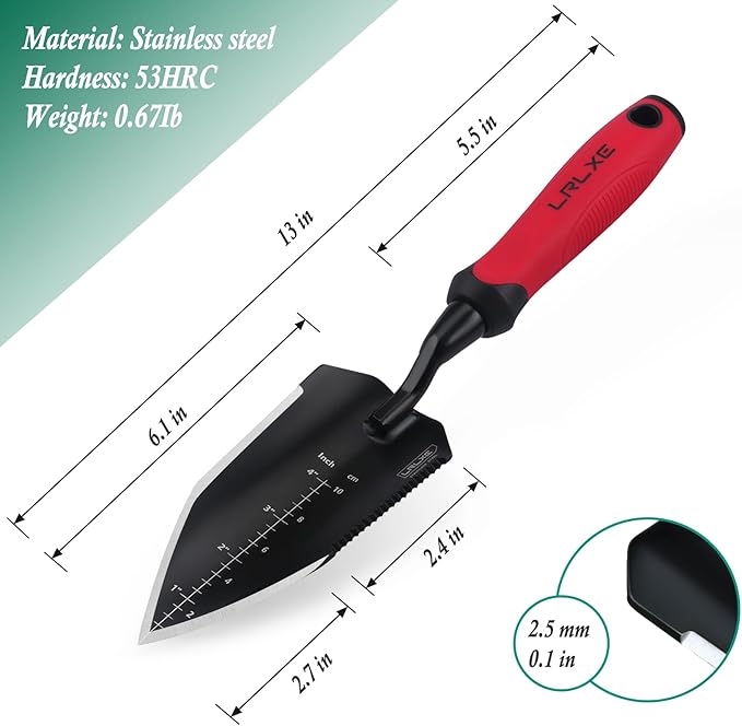 Heavy Duty Garden Trowel, Stainless Steel Pointed Hand Shovel with Non‑Slip Rubber Handle, Ideal for Digging, Weeding, Transplanting, Planting Bulbs & Soil Scooping
