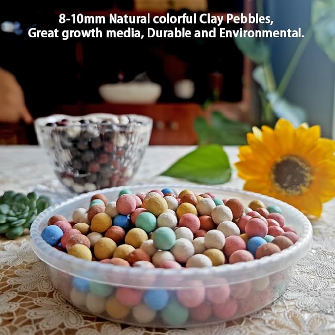 Colorful Leca Clay Pebbles 2LBS for Plants 8-10mm Natural Organic Leca Balls Indoor Potting Garden Soil for Orchid, Succulents, Hydroponics, Decoration, Drainage (Colorful-1, 2 lbs)
