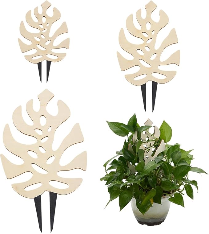 FINGERINSPIRE 3 PCS Wooden Plant Trellises 3 Size Monstera Leaf Shape Floral White Houseplant Trellis for Indoor Climbing Plants Garden Plant Trellis Support for Ivy Flowers Outdoor Potted Plants