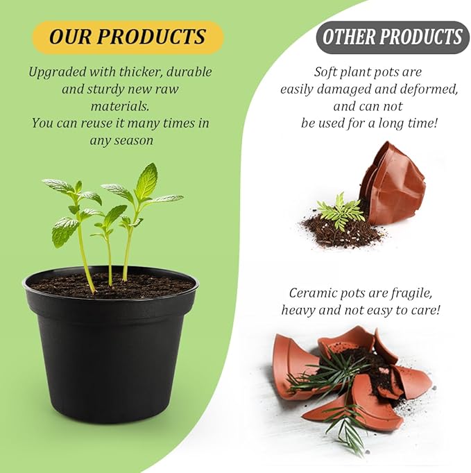 RooTrimmer 160 Pack 3 Inch Black Nursery Pots - Plastic Seedling, Seed Starter, Germination Pots with Drainage for Plants, Succulents, Flowers, Transplanting