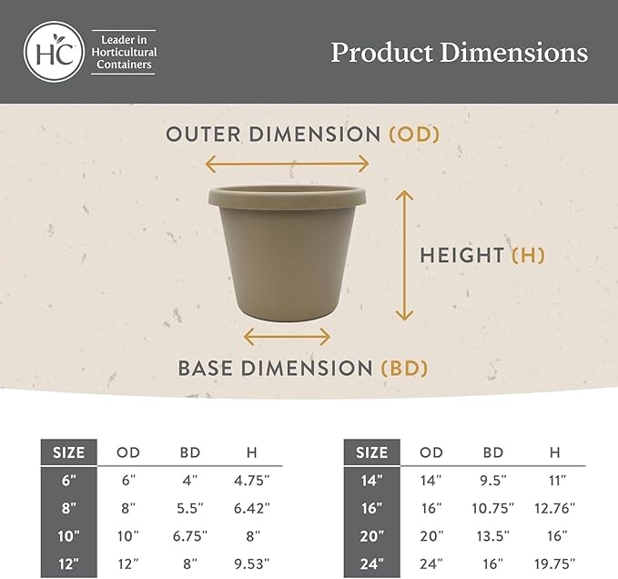 The HC Companies Prima Round Plastic Plant Pot w/Rolled Rim - Lightweight & UV Resistant Flower Pot for Herbs & More - Outdoor & Indoor Plant Pots w/Drainage (14 inch, Warm Gray, Pack of 1)