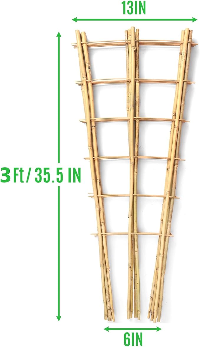 SWANGSA 5 Pack 3Ft Bamboo Trellis for Climbing Plants Support, Fan-Shaped Ladder Trellis for Outdoor and Indoor Potted Plants Cucumber Garden Stakes