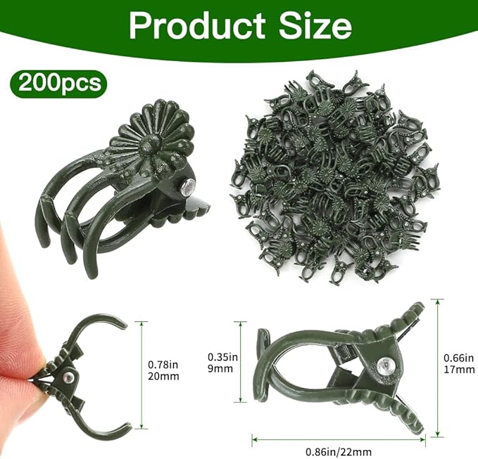 Plant Clips Orchid Clips 200 PCS Plant Clips for Climbing Green Plants Orchid Clips for Plants Support Garden Clips Plant Support Clips Vine Clips Plant Clips for Outdoor Plant Support Stem Vine Stalk
