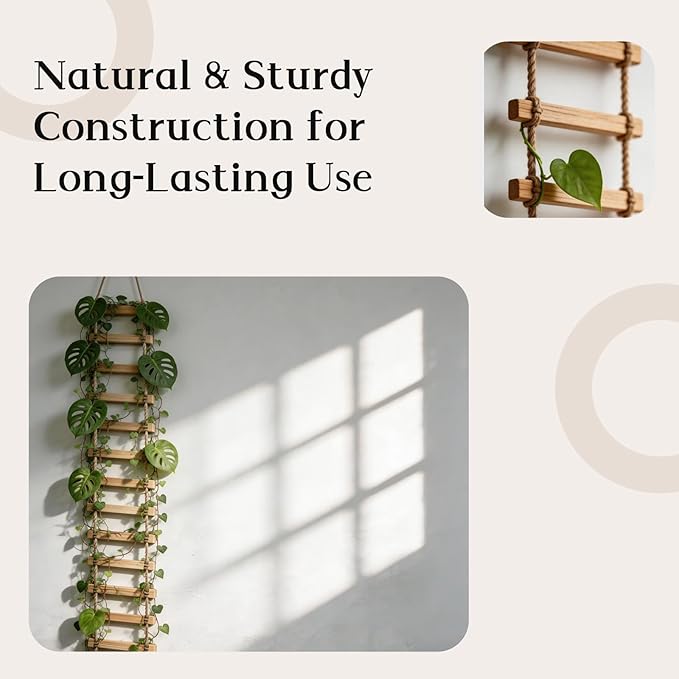 Trellis for Climbing Plants Indoor, Plant Ladder - 70.9×7.9 Inches Natural Wooden Hanging Trellis, Decorative Wall-Mounted Support for Potted Vines, Ivy, and Houseplants