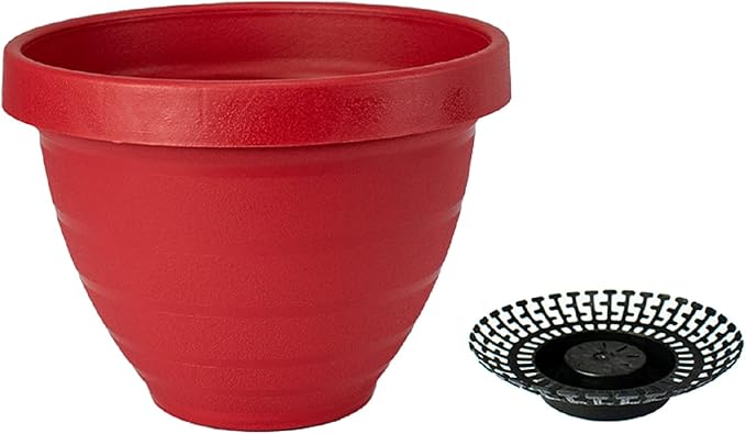 The HC Companies Rings Flower Planter - Self Watering Plant Pots for Herbs & More - Round Lightweight Outdoor & Indoor Planter (12" Warm Red, Pack of 2)