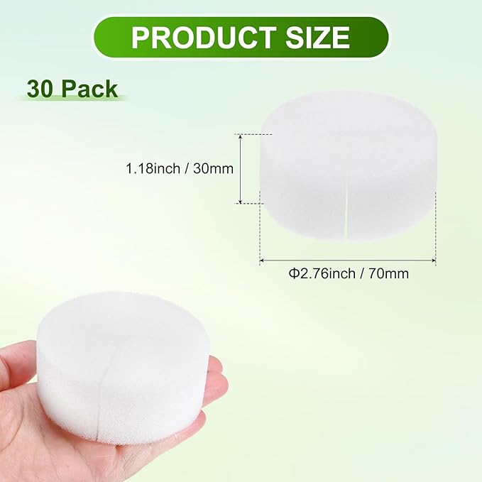 30-Pack Hydroponics Sponges, 2.76 Inch Growing Media Cylindrical Sponges for Planting Gardening Tool/Grow Seedlings/Home Vegetable Flower, Soilless Cultivation Seedling [White]