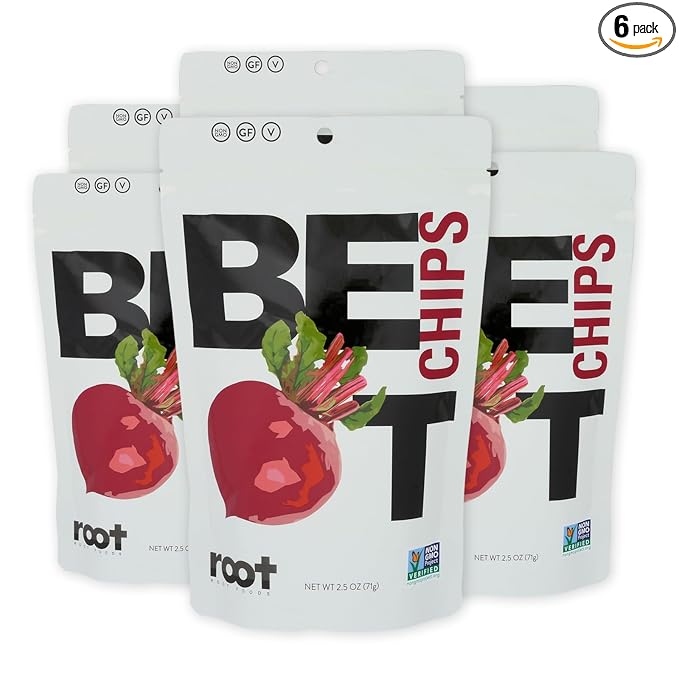 Root Foods Beet Chips, Natural Veggie Snack, Non-GMO Vegetable Crisps, Good for Adults, Kids, Vegan, Gluten Free, Kosher, Halal