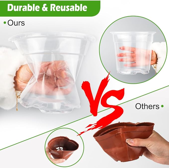 6 Inch Clear Nursery Pots with Humidity Dome, 30 Pack Reusable Seed Starter Pot with Drainage Holes, Transparent Plastic Plant Seedling Pots for Propagation Indoor Plants Outdoor Gardening