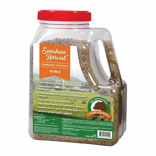 Just Scentsational Bare Ground Solutions GDAP-12 Sunshine Harvest DAP Diammonium Phosphate Lawn and Garden Fertilizer - NPK 18-46-0, 12lb Shaker Jug