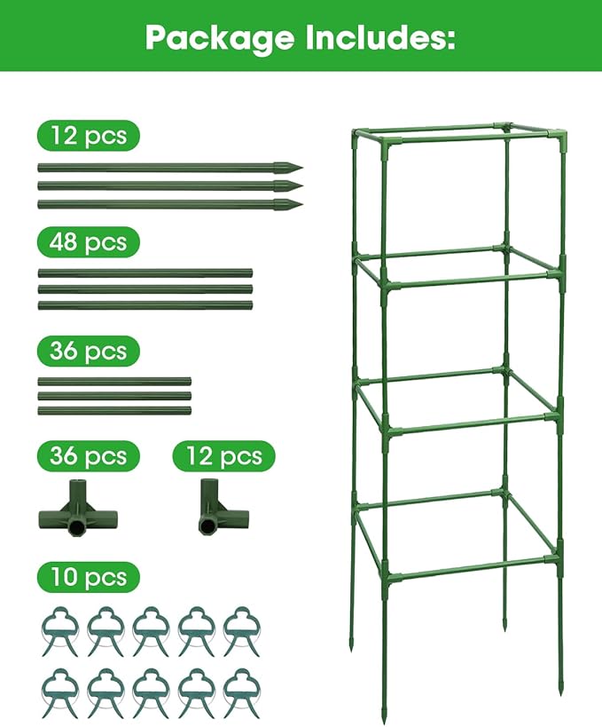 3 Pack Tomato Cages for Garden - Heavy Duty Square Tomato Plant Support Stakes, Height-Adjustable Tomato Trellis, Tomato Plant Cage for Raised Beds/Pots (Holds 50 Lbs)