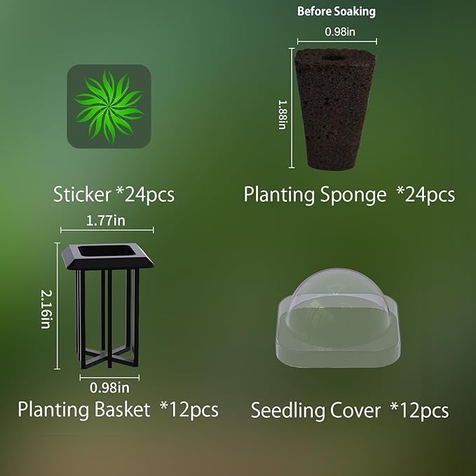 72-Pcs Seed Pod Kit, Including Hydroponics Garden Accessories (24pcs Grow Sponges, 12pcs Planting Baskets, etc.), Compatible Hydroponics Growing Systems