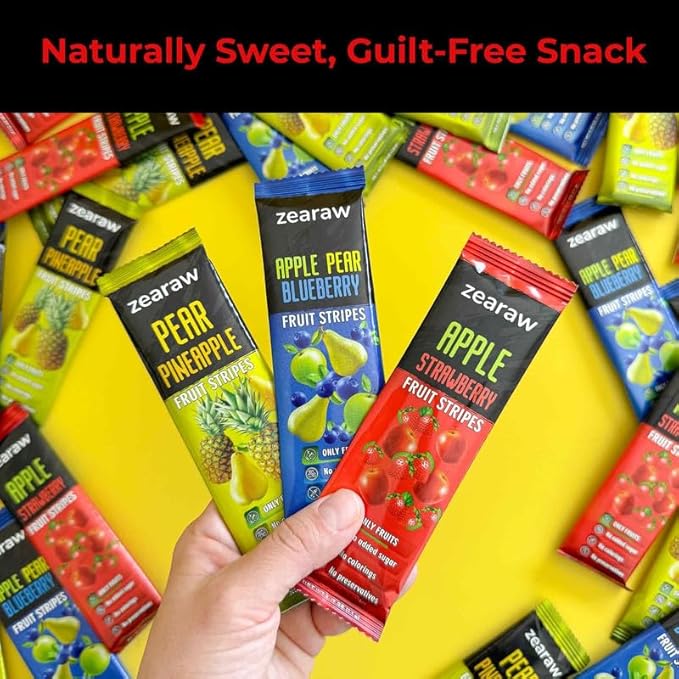 ZEARAW Healthy Fruit Snacks for Adults and Kids – 30 Fruit Leather with Dried Pineapple, Blueberry, Apple-Strawberry – Vegan Low-Carb Variety Pack Strips for Kids – Sugar Free Bars