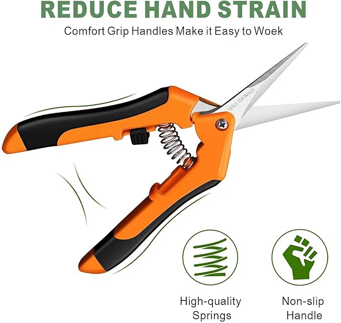 Hand Pruner， Pruning Shear，Garden clippers, snip scissors, ratchet pruning shears, work 3 times easier, gardening tools, sharp garden scissors, arthritis weak hand snips (Orange)