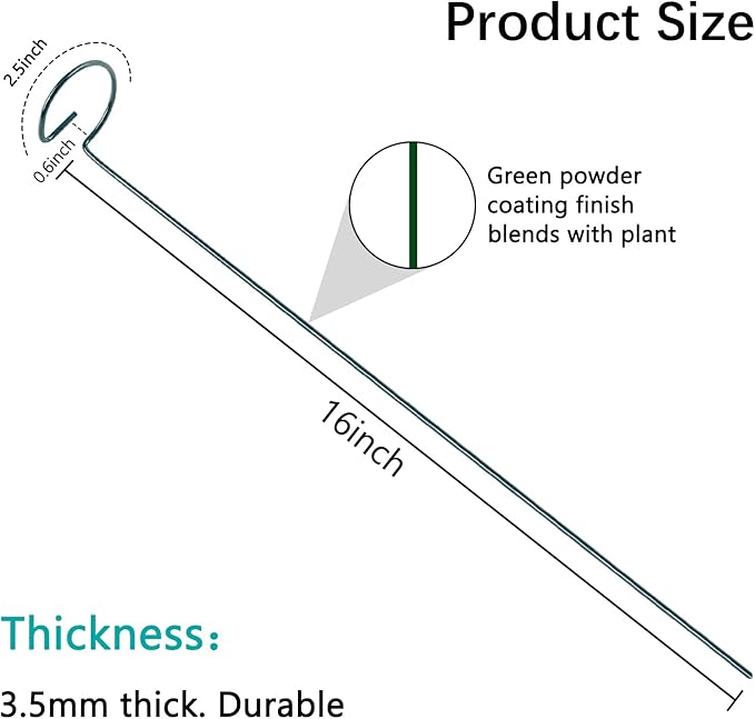 20 Pack 16 Inch Plant Support Stakes, Metal Single stemmed Flower Support Hoops，Garden Plant Stakes Plant Prop for Amaryllis Orchid Lily Rose Peony Tomatoes Gladiolus