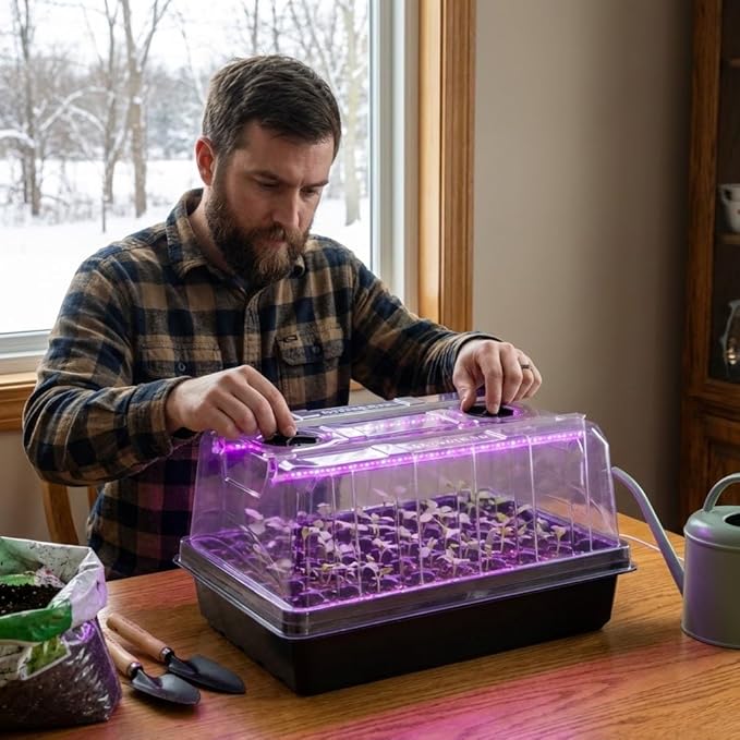 Seed Starter Tray with Grow Lights - 3-Pack 54 Cell Seedling Starter Kit, 5" Tall Humidity Dome & 2.8" Deep Cells, 96-LED Full Spectrum Plant Light with Timer/Dimmable, Reusable Germination Station