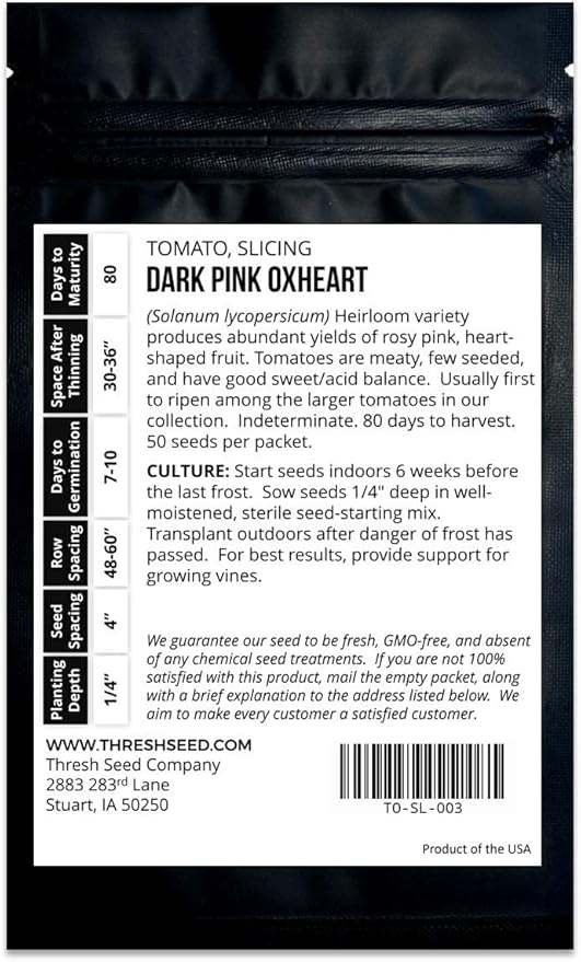 Dark Pink Oxheart Tomato - 50 Seeds - Early Heirloom Tomato Variety, Great for Slicing & Canning, USA-Grown, Non-GMO Vegetable Seeds for Planting Outdoors in The Home Garden, Thresh Seed Company