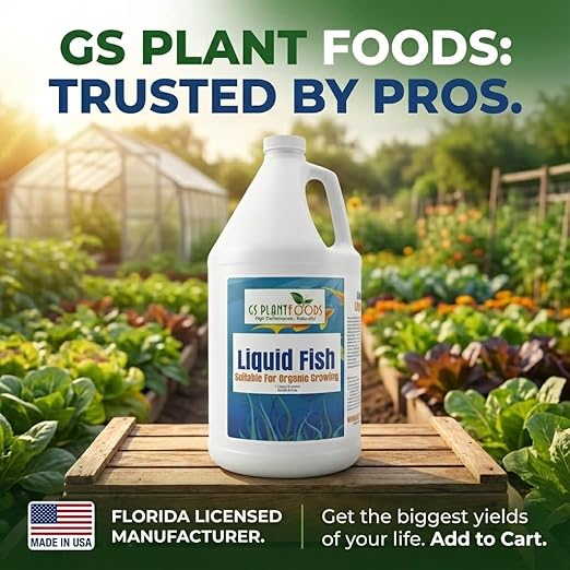 GS Plant Foods Liquid Fish Fertilizer - Organic Material Review Institute Listed (1 Quart) – Natural Hydrolyzed Fish Fertilizer for Gardens, Lawns & Container Growing