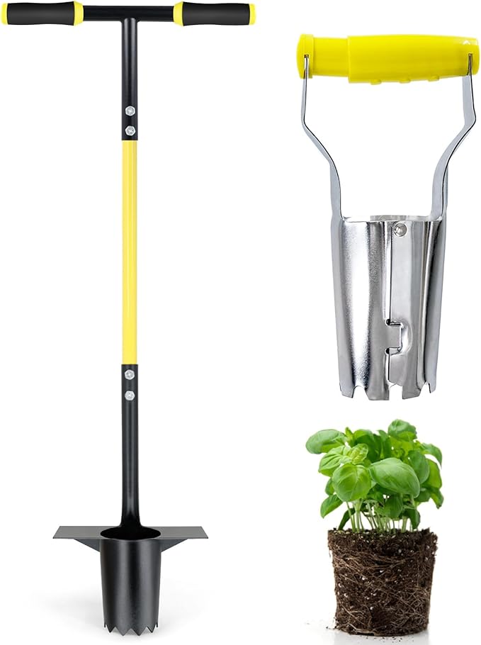 Jardineer 3PCS Bulb Planter Tools Set, Long Handle Bulb Planting Tool and Small Flowers Transplanter Tool for Tulips, Daffodils, Lily
