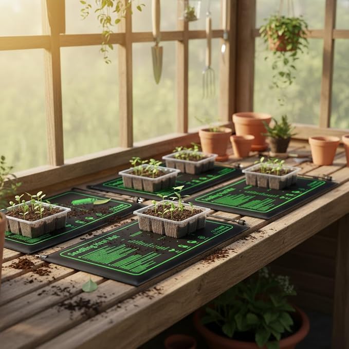 4 Pack Graphene Seedling Heat Mats for Plants, Waterproof Heating Pads for Seeds Germination and Microgreen Trays Thick and Reusable 20W