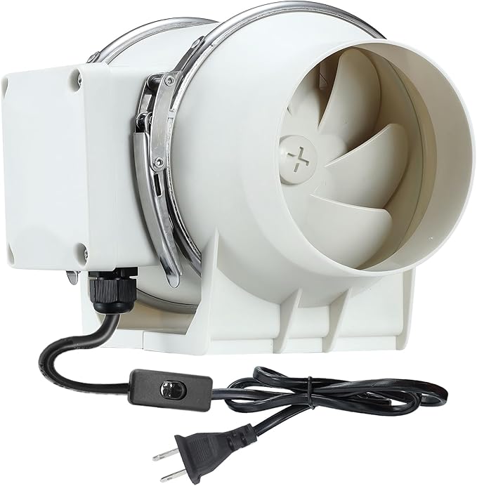 4inch Inline Duct Fan, Inline Ventilation Exhaust Fan, 120 CFM Duct Intake Extractor Fan for Vent Bathroom, Kitchen, Grow Tent, Hydroponics, 3D Printer