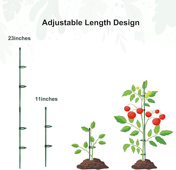 165Pcs Adjustable Plant Stakes, 30Sets Garden Plant Support Sticks, 30Pcs Fiberglass Plant Pole Stand, 60Pcs Rings, 60Pcs Clips, 15Pcs Connectors for Potted Plant Flower Tomato Orchid Vegetable