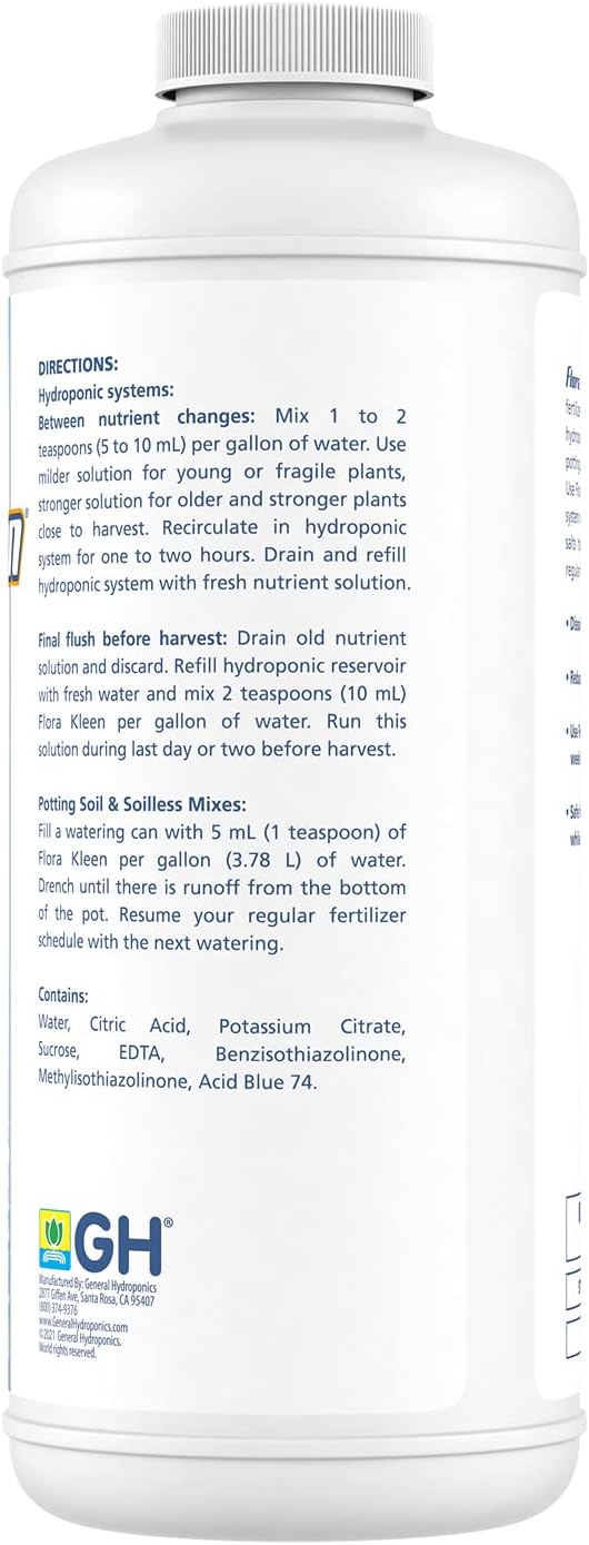 General Hydroponics FloraKleen QT - Mineral Salt Clearing Solution, 1/4 Gallon