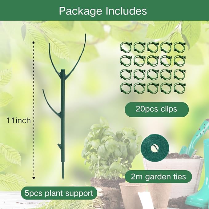 5 Pack Monstera Plant Support, 38inch Stackable Plant Stakes with 20Pcs Clips & 1Pcs Ties, Alternative to Moss Pole Plants Sticks Structures for Climbing Indoor Outdoor Potted Plants