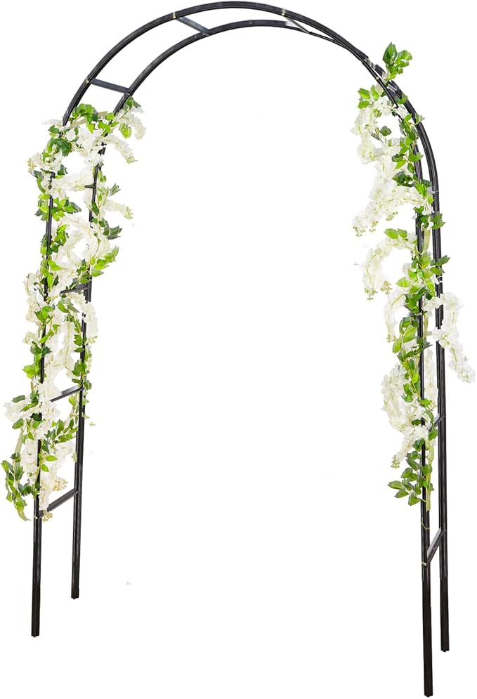 RUBFAC 7.8ft Garden Arch Trellis for Climbing Plants Outdoor, Metal Arch Frame Garden Arbors and Arches, Outdoor Archway for Flower Vines Wedding Bridal Party Decoration, Black
