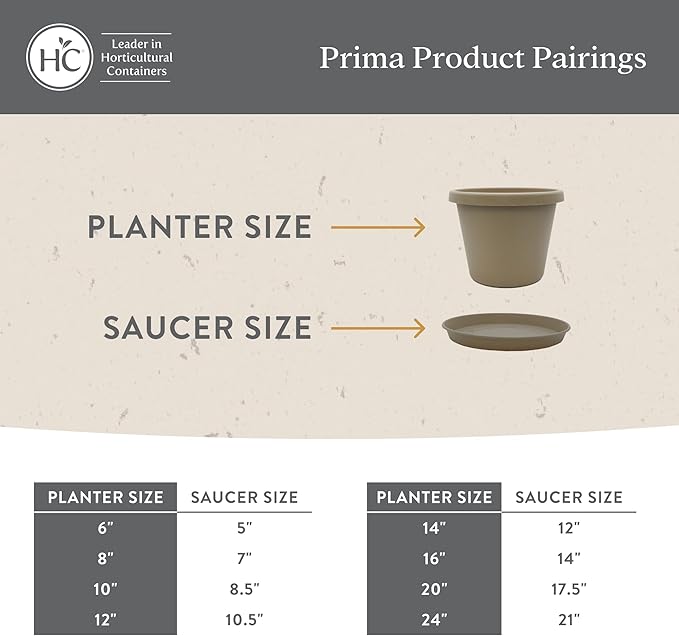 The HC Companies Prima Round Plastic Plant Pot w/Rolled Rim - Lightweight & UV Resistant Flower Pot for Herbs & More - Outdoor & Indoor Plant Pots w/Drainage (6 inch, Warm Grey, Pack of 1)