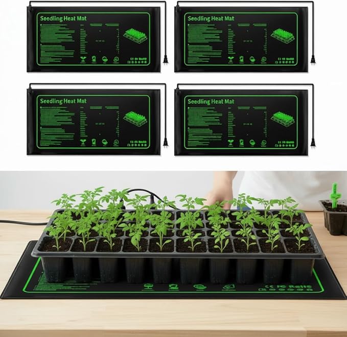 4 Pack Graphene Seedling Heat Mats for Plants, Waterproof Heating Pads for Seeds Germination and Microgreen Trays Thick and Reusable 20W