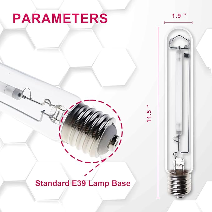 HPS 600 Watt Grow Light Bulb E39 Up to 40% More Red 1150μmol Ultra PPF Increases Red Concentrated Spectrum 90000 Lumens High Pressure Sodium 2-Pack